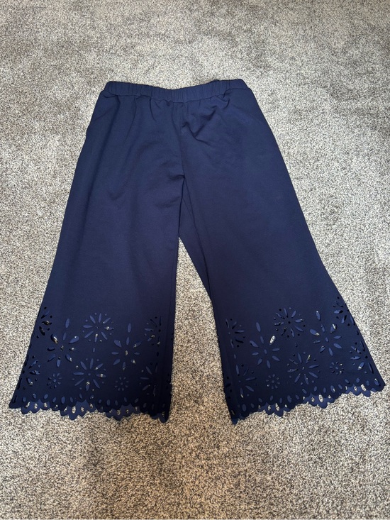 Pants - Navy Blue Wide Leg Cropped Pants with cutout design